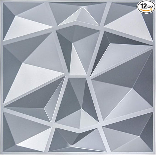 Art3d 3D Paneling Textured 3D Wall Design, Grey Diamond, 19.7" x 19.7" (12 Pack) (Matt Grey)