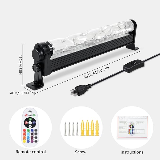 24W RGBW LED Dynamic Wave Wall Light - Flowing Water & Aurora Visual Effects, Color Changing Wall Washer Lamp with Remote,Ideal for Living Room, Bedroom and Home Bar Decor,17inch