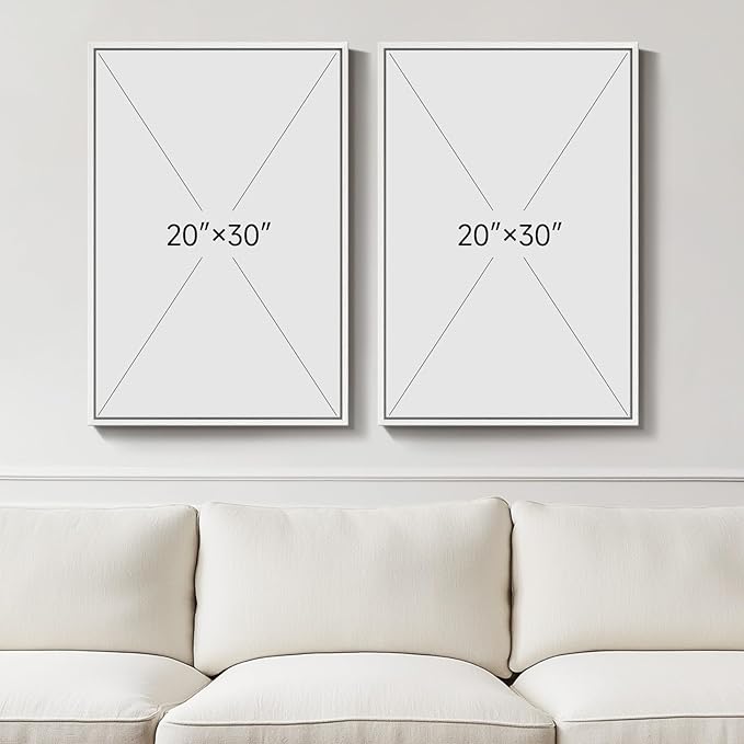 Large White Framed Blue and Gold Abstract Canvas Wall Art, 2 Piece Modern Minimalist Art Prints Paintings Artwork for Walls, Glitter Pictures for Living Room, Dining Room, Bedroom Wall Decor 20x30 In