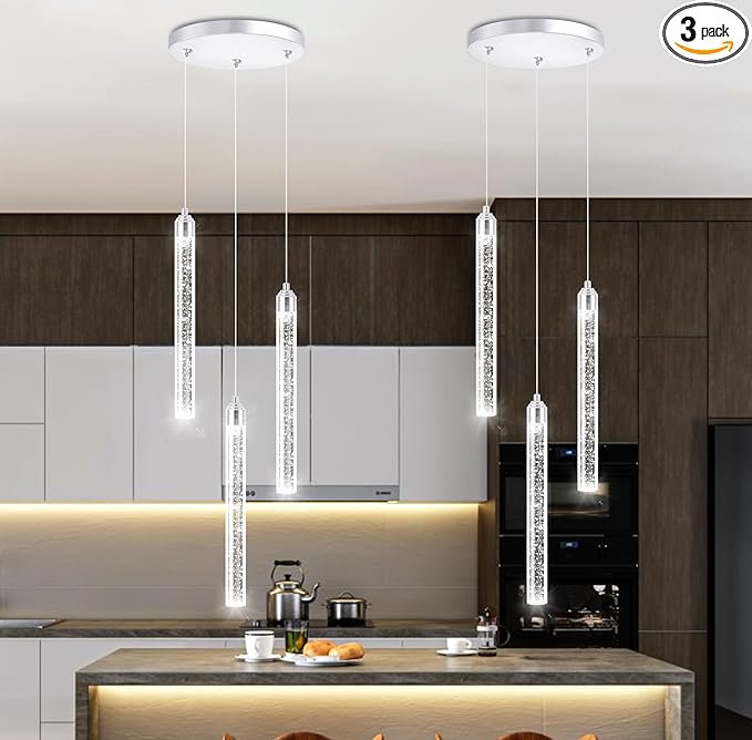 Mini Chandelier Crystal Pendant Lights Integrated LED Pendant Light Fixtures Kitchen Island Chandeliers Pendant Lighting for Dining Room Bubble Chromed Finished Ceiling Hanging Lights 2700K 6000K