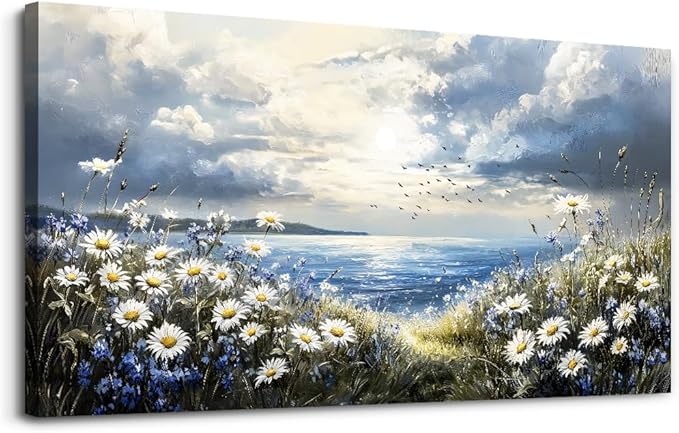KELIYUAN Large Wall Decor Canvas Painting Wall Art For Bedroom Living Room Decoration Blue Mediterranean Garden Landscape Painting Art Print Picture Room For office Room Bathroom Home Decor 30x60In