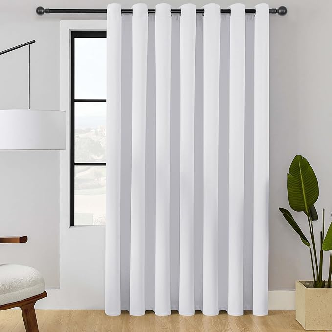 ChrisDowa Room Divider Curtain 90 Inches Long, Wide Blackout Sliding Door Curtain for Bedroom, Room Darkening Privacy Window Curtain for Patio Door (1 Panel Set, Greyish White, 100 x 90 Inch)