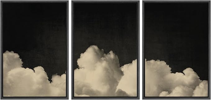 MUDECOR Framed Canvas Print Wall Art Dramatic Cloudscape Black and Beige Sky Illustrations Realism Decorative for Living Room, Bedroom, Office - 24"x36"x3 Black