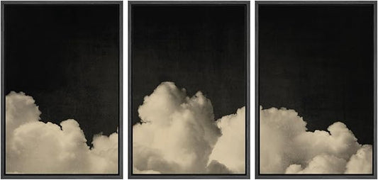 MUDECOR Framed Canvas Print Wall Art Dramatic Cloudscape Black and Beige Sky Illustrations Realism Decorative for Living Room, Bedroom, Office - 24"x36"x3 Black