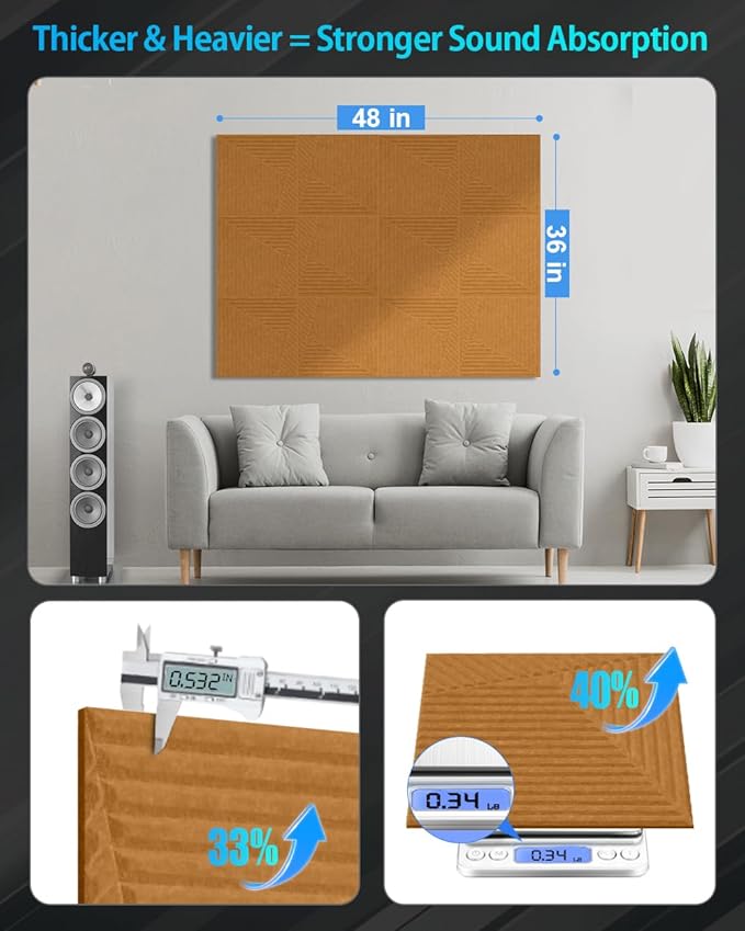 12 Pack Acoustic Wall Panels Self-Adhesive, 12" X 12" X 0.5" Decorative Acoustic Panels, Soundproof Wall Panels for Studio, Home & Living Room, Polyester - Slash Sunset Orange