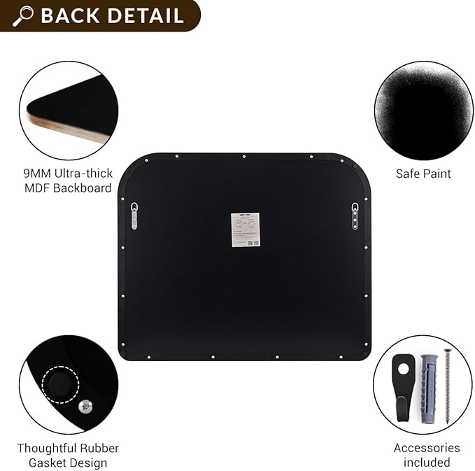 ANDY STAR Black Arched Mantel Large Wall Mirror 30x36, Matte Black Stainless Steel Frame, Arch Mirror with Soft Curved Corner for Bathroom, Entryway, Fireplace Mantel, Bedroom & Living Room Wall Decor