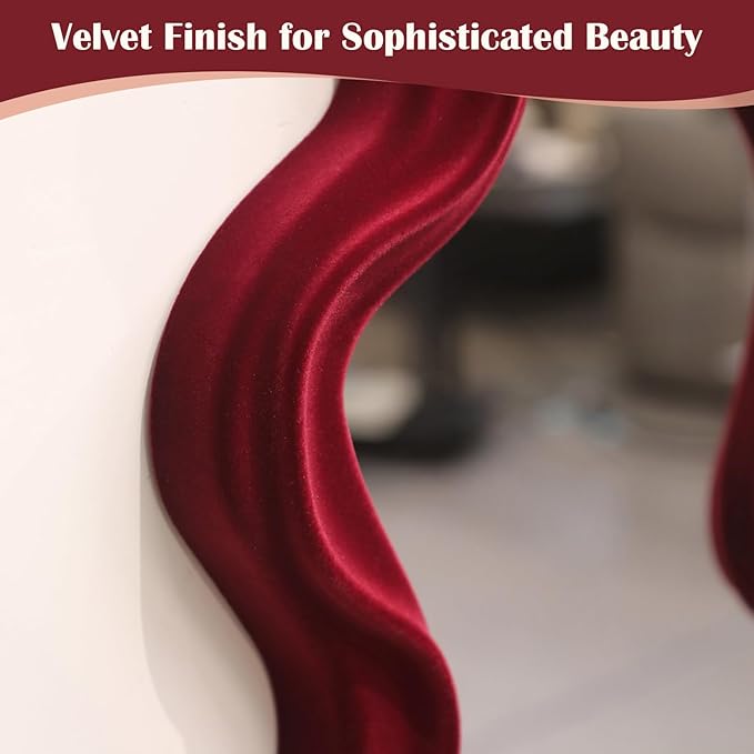 Mirror Wall Decor for Home Office Apartment, Asymmetrical Decorative Mirror for Entryway Porch Fireplace, Irregular Hanging Wall Art Sculpture for Christmas (Wine Red)