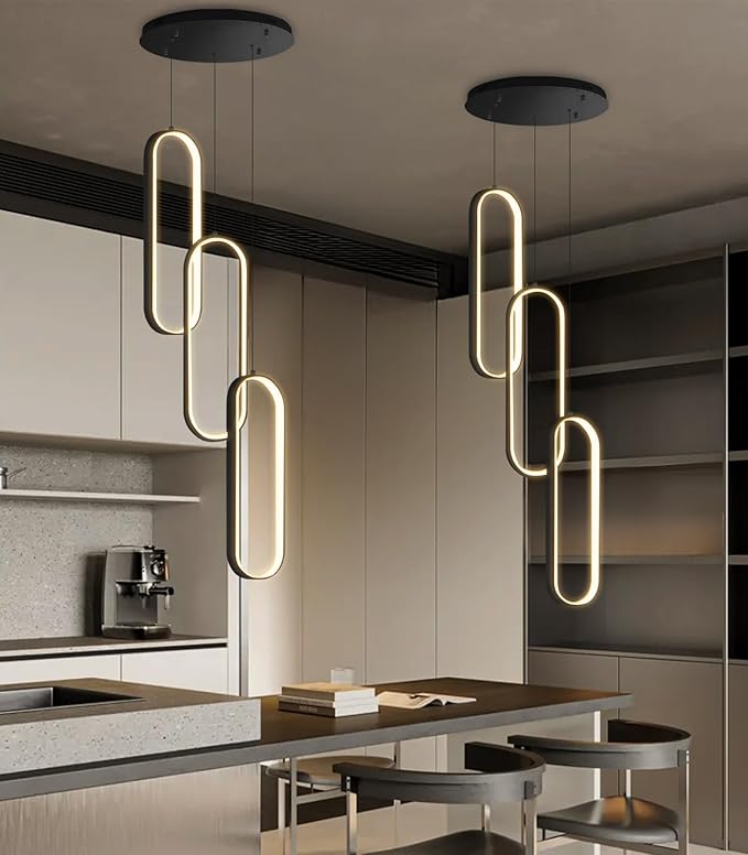 Modern Ring Chandelier LED Dimmable Ceiling Light for Kitchen Island Living Room Staircaes Dining Room Black