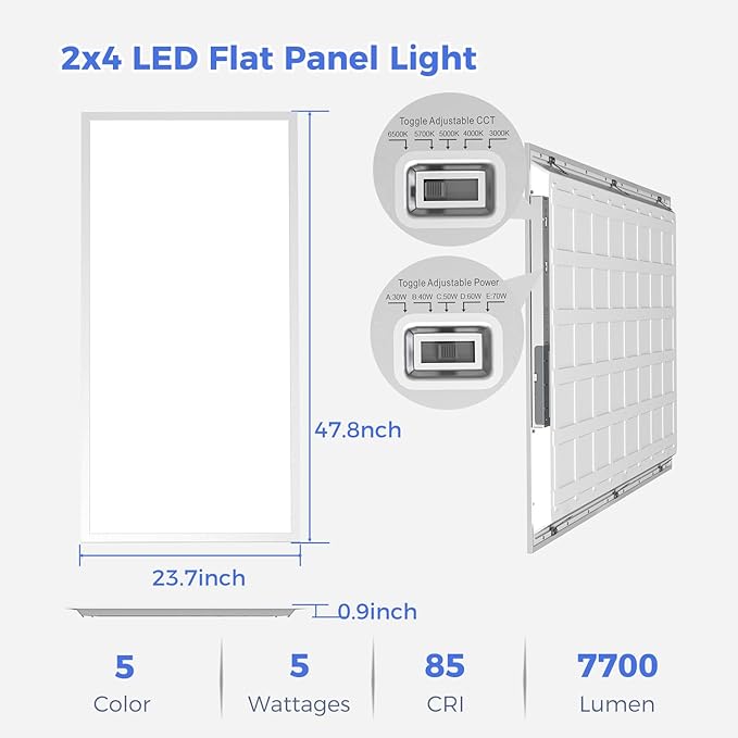 AIKVSXER 20 Pack 2x4 LED Flat Panel Light - Selectable 5 CCT 3000K-6500K & 5 Wattage 30-70W 7700Lm 0-10V Dimmable 2x4 led Drop Ceiling Lights 120-277V for Commercial and Home