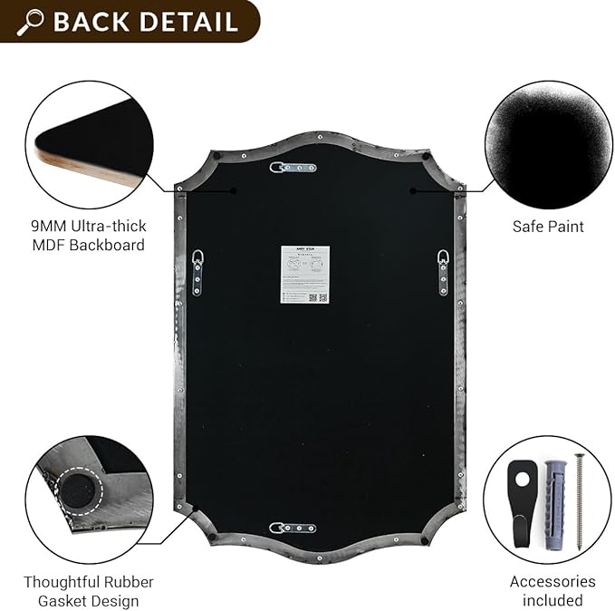 ANDY STAR 24x40 Inch Brushed Nickel Mirror, Unique Rectangle Bathroom Mirror, Large Decorative Mirror in Rust-Proof Stainless Steel 1" Frame, Modern Wavy Frame Design, Vertically/Horizontally