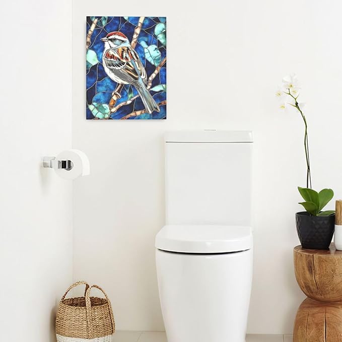 Bird Wall Art For Woman Cute Sparrow Nursery Canvas Wall Decor Vintage Aesthetic Pictures Paintings Prints Artwork Framed Decorations For Bathroom Bedroom Living Room Office Gifts 16" x 20"