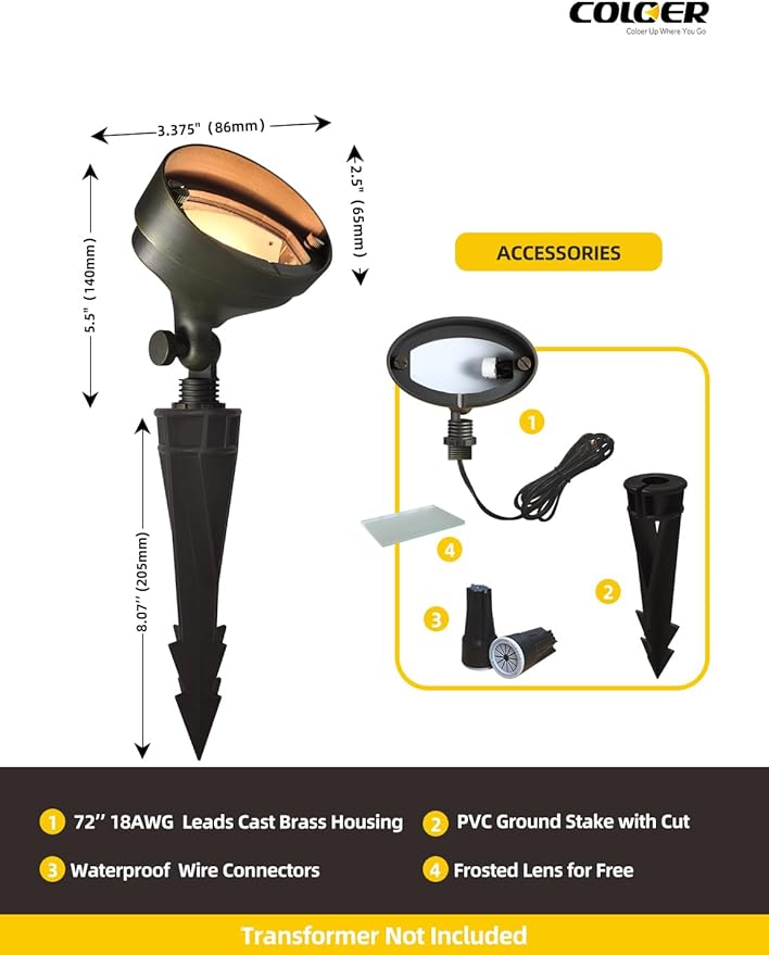 COLOER Die-cast Brass Landscape Wall Wash Lighting, 9-17 Volt Flood Lights Outdoor, Bronze LED Floodlight Fixture for Illuminating Signs, Walls and Plant Material(501B,10-Pack Without Bulb)