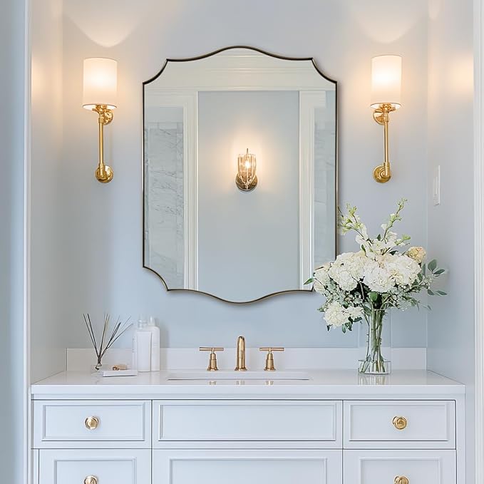 ANDY STAR Gold Vanity Mirror, 22x30 Inch Brushed Gold Mirror for Bathroom, Unique Rectangle Mirror in Rust-Proof Stainless Steel 1" Frame, Ideal for Bathroom, Powder Room, Mantel