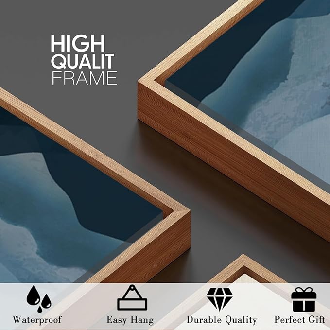 BINCUE Framed Blue Mountain Wall Decor Fog Blue Ridge Mountains Wall Art for Living Room Bedroom Office 16x24 Inches Set of 3