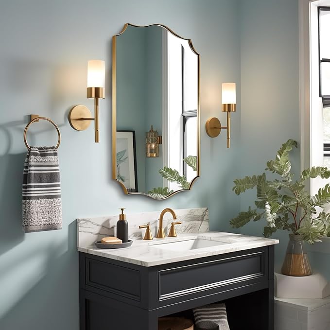 ANDY STAR 24x40 Inch Gold Mirror, Brushed Gold Bathroom Mirror, Antique Brass Rectangle Mirror, Large Wall Mirror Decorative for Bedroom, Living Room, Entryway, Wave Inspired Style