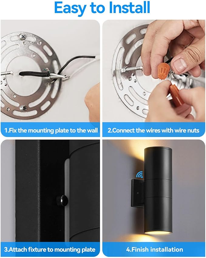 KIZON Modern Outdoor Wall Lights with Dusk to Dawn Sensor, Cylinder Outdoor Light Fixture Wall Mount with Matte Black Finish, Outside Sconce Lights for House Porch with Bulbs Included, ETL Listed