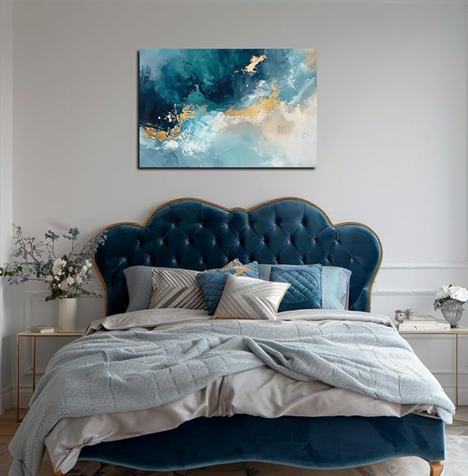 Ocean Wall Art Decor for Living Room Blue Abstract Seascape Canvas Picture for Wall Modern Beach Art Print for Bedroom Large Abstract Artwork Painting for Bathroom Home Office Decorations(36" x 24")