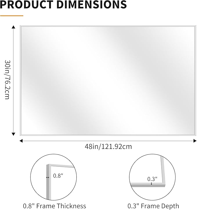 KOCUUY Silver Bathroom Mirror, 48"x30" Rectangle Bathroom Mirror for Wall, HD Tempered Glass, Anti-Rust Brushed Silver Frame, Modern Design for Bathroom, Bedroom, Living Room, Entryway.