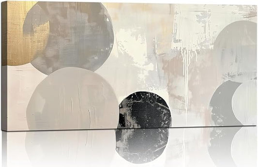 Abstract Wall Decor Grey Watercolor Circle Canvas Wall Art Pictures for Living Room Modern Art Print for Bedroom Boho Wall Art Painting for Home Office Decorations(20"x40")