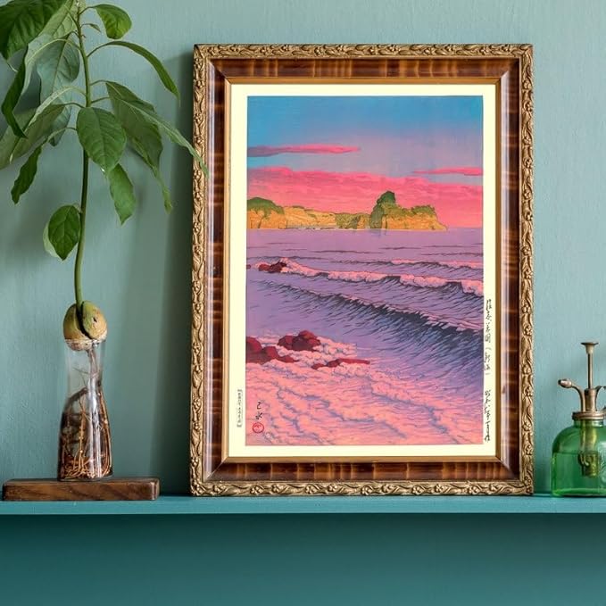 Nationcog Morning Sea at Shiribeshi Woodblock Poster, Japanese Ocean Print by Kawase Hasui, Zen Japandi Home Decor, Relaxing Vintage Art (Unframed) (9x11)