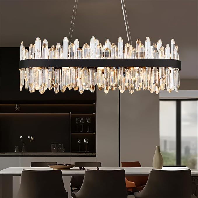 Black Oval Crystal Chandelier L35.4 inch, 20-Lights Chandeliers Modern Crystal Chandelier Pendant Light Fixture G9 Lights Pendant Ceiling Light for Dining Living Room Kitchen Island