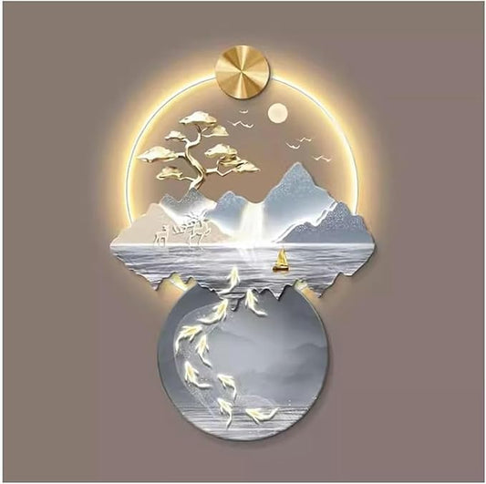 DLYZAYE 3D Wall Art Decor Wall Sculptures Wall Hanging Art with Led Light Wall Art Decorations Lamp Oriental Decor Traditional Chinese Wall Hanging Painting~/