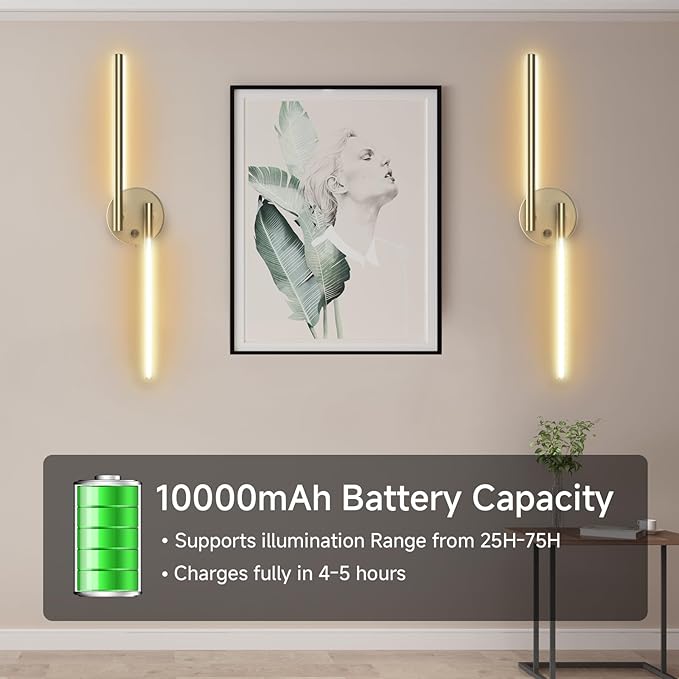 Battery Operated Wall Sconce Set of Two:Wireless Magnetic Wall Lights with Remote, 360°DIY Rotatable 5CCT Dimmable with Timer,,RGB Cordless Wall Gold Sconces Decor for Vanity Bedroom Hallway10000mAh