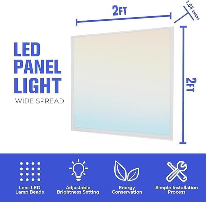 2×2 LED Flat Panel Light 4-Pack – Dimmable, Selectable CCT (3000-6500K), 0-10V & TRIAC Compatible, UL/ETL, 4400 LM, Drop Ceiling Recessed Panels for Office & Classroom