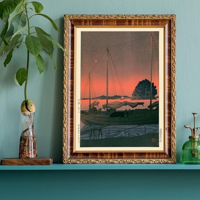 Nationcog Harbour Sunset Japanese Poster, Kawase Hasui Woodblock Print, Japandi Ocean Wall Art, Zen Vintage Decor for Calming Living Spaces (Unframed) (27x40)
