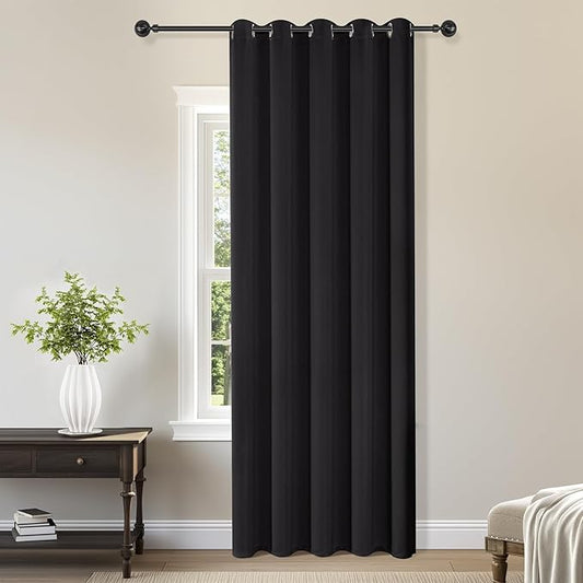 ChrisDowa Blackout Curtains 70 inches Wide for Bedroom - Extra Wide Grommet Thermal Insulated Room Darkening Curtains for Living Room (1 Panel, Black, 70 x 84 Inch)