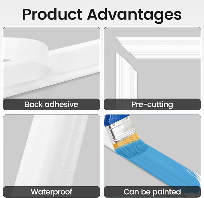 6 Sets Peel and Stick Wall Molding Kit, 12''x24'' Premade Wainscoting Accent Panels for Interior Wall Trim, Easy DIY Moulding Decor