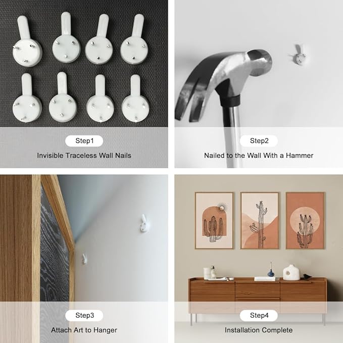 Ausril Boho Minimalist Cactus Framed Canvas Wall Art Set, Mid Century Saguaro Wall Decor, Abstract Geometric Desert Wall Painting, Beige Brown Plant Art Prints for Living Room, Bedroom, Office 16"X24"X3