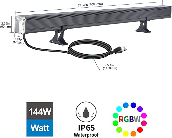 Wall Washer Light with RF Remote Controller, 144W 40'' Linear RGBW 5000K Daylight LED Flood Light, IP65 Weatherproof Color Changing LED Spot Light for Indoor Outdoor Lighting Projects