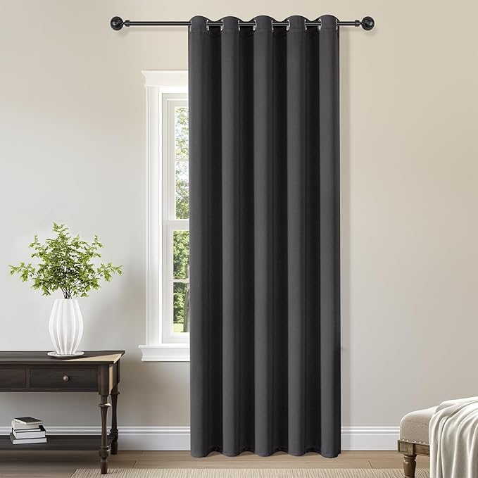 ChrisDowa Blackout Curtains 70 inches Wide for Bedroom - Extra Wide Grommet Thermal Insulated Room Darkening Curtains for Living Room (1 Panel, Dark Grey, 70 x 84 Inch)