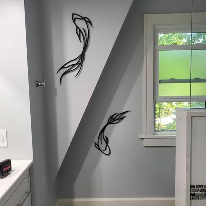 Koi Fish Metal Wall Art, Feng Shui Koi Fish Art, Fish Metal Sculpture, Yin Yang, Feng Shui Koi Fish Fish Metal Wall Art (39"(99 cm) / 34"(86.5 cm))