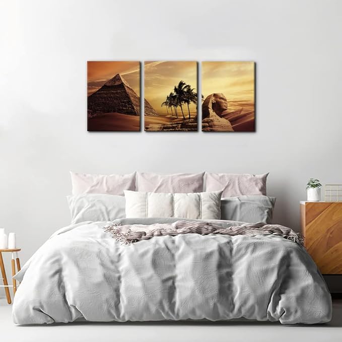 Pacimo Ancient Egypt Secrets Painting on Canvas Pyramid Sphinx Modern Wall Art Home Decoration for Living Room Pictures Multi Panel HD Printed Post and Prints Framed Ready to Hang - 12" x 16" x 3