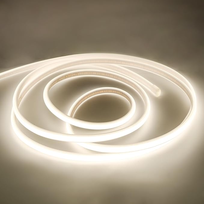 COB LED Strip Lights 3.28ft 320LEDs 4000K White LED Lights 110V Light Strips Waterproof IP67 Cuttable Flexible LED Rope Lights with US Plug for Bedroom Ceiling Kitchen Under Cabinet Closet