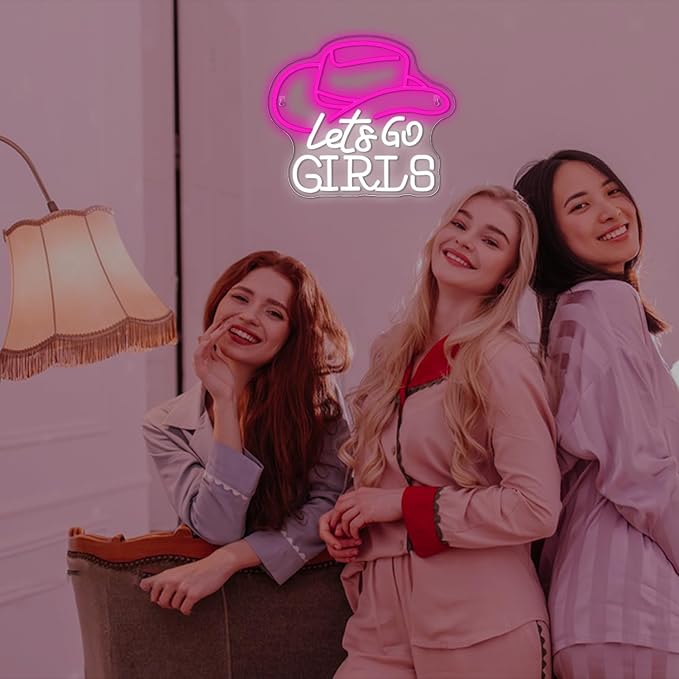 Lucunstar Let's Go Girls Neon Sign Wall Art Neon Lights with USB Cowgirl Hat LED Sign Neon Signs for Wall Decor Neon Rope Light for Party Bedroom Girl's Room LED Lights Birthday Neon Light Sign