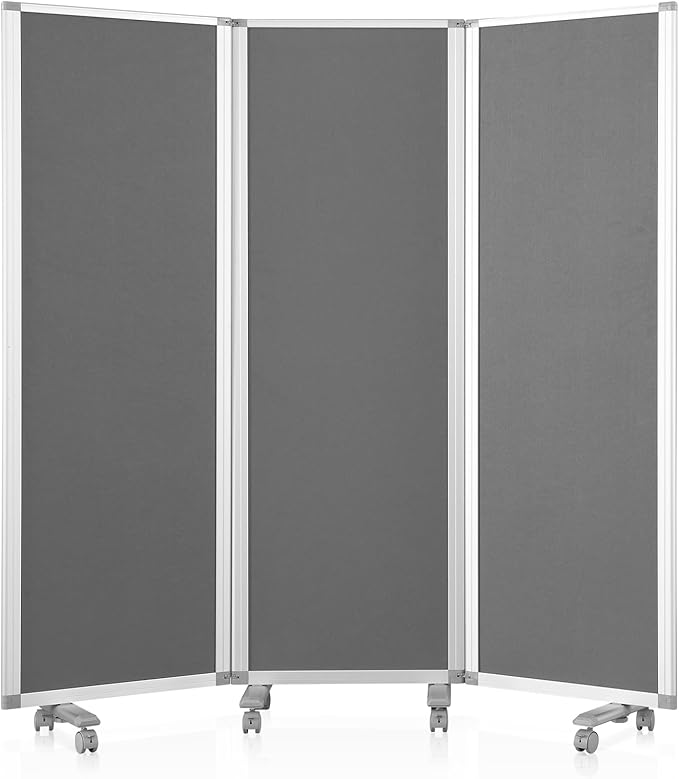 MAKELLO Portable Office Partitions 72" H x 71" W, Freestanding Office Dividers Partition Wall for Room, 3-Panel Trifold Privacy Panel, Aluminum Frame, Gray Felt