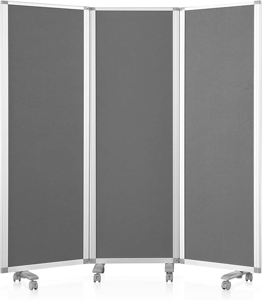 MAKELLO Portable Office Partitions 72" H x 71" W, Freestanding Office Dividers Partition Wall for Room, 3-Panel Trifold Privacy Panel, Aluminum Frame, Gray Felt