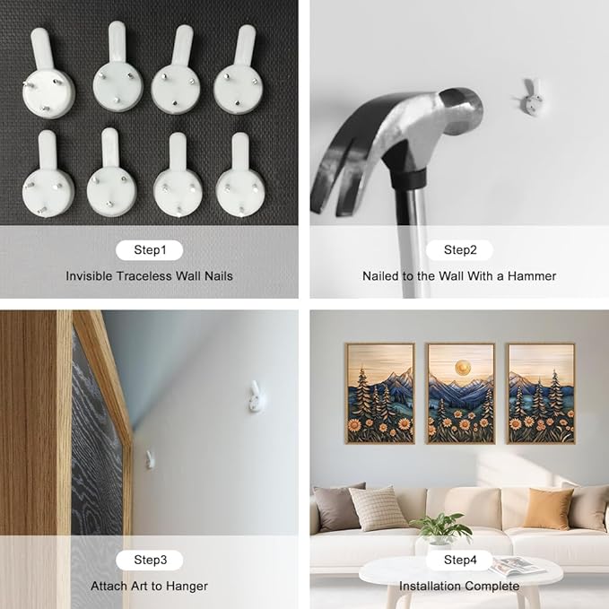 Large Natural Floral Mountain Framed Canvas Wall Art,Vintage Forest Wall Decor,Boho Abstract Moonlight Landscape Artwork,Mid Century Scenery Art Print for Living Room,Bedroom,Office- 16"x24"x3