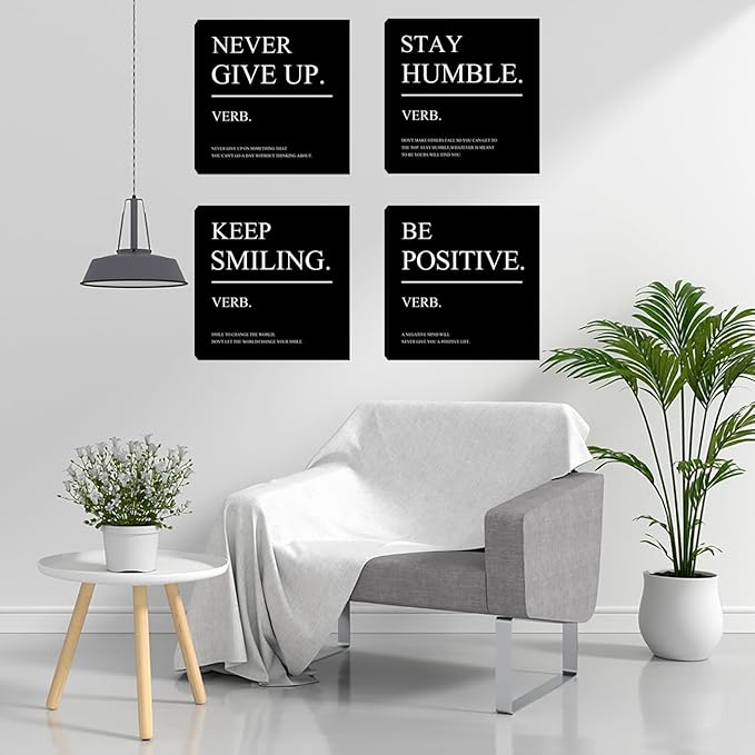 Motivational Canvas Wall Art Positive Motto Office Wall Decor Inspirational Wall Art Decor Picture for Bedroom Living Room Wall Painting Posters Picture Prints Framed - 12"x12"x4PCS