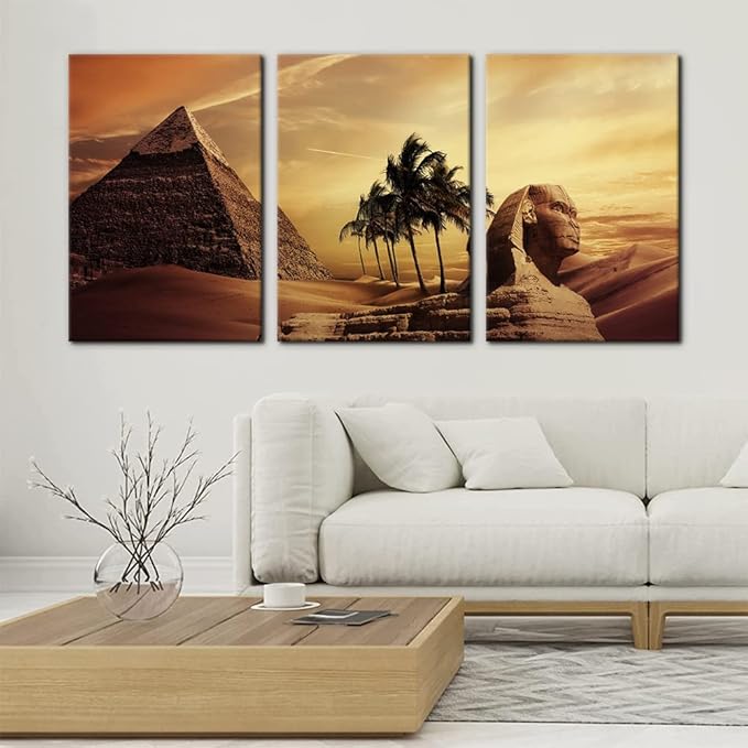 Pacimo Ancient Egypt Secrets Painting on Canvas Pyramid Sphinx Modern Wall Art Home Decoration for Living Room Pictures Multi Panel HD Printed Post and Prints Framed Ready to Hang - 16" x 24" x 3
