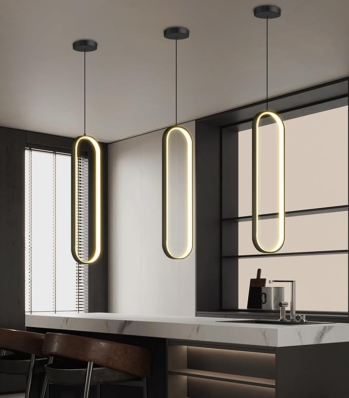 Modern Ring Chandelier LED Dimmable Ceiling Light for Living Room Kitchen Island Staircaes Black