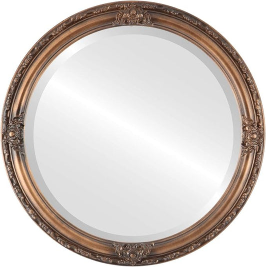 OVALCREST Round Beveled Wall Mirror for Home Decor - Jefferson Style - Sunset Gold - 32x32 Outside Dimensions