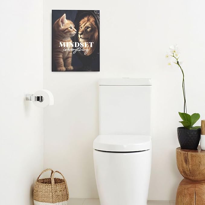 Motivational Lion And Cat Wall Art For Kids Mindset Is Everything Nursery Canvas Wall Decor Inspirational Pictures Paintings Prints Artwork Framed Decorations For Children's Room Bathroom Bedroom Living Room Office Gifts 16" x 20"