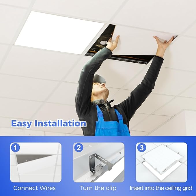 AIKVSXER 2 Pack 2x2 LED Flat Panel Light - Selectable 5 CCT 3000K-6500K & 5 Wattage 30-50W 5500Lm 0-10V Dimmable 2x2 led Drop Ceiling Lights 120-277V for Commercial and Home