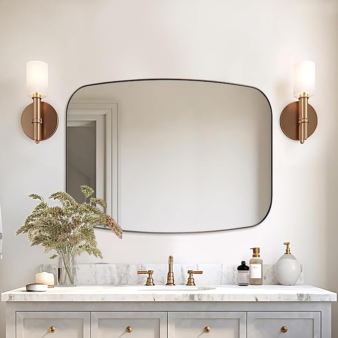 ANDY STAR Brushed Bronze Bathroom Mirror, 30x40” Oblong Mirror with Stainless Steel Metal Frame, Oval Vanity Mirror for Over Sink, Modern Anti Rust Wall Mounted