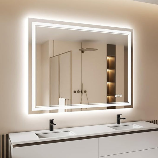 40x30 Inch LED Bathroom Mirror with Lights, Backlit and Front Lighted Bathroom Mirrors for Wall, Anti-Fog Dimmable Memory Shatterproof LED Vanity Mirror for Bathroom