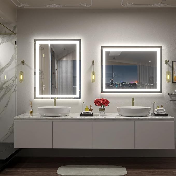 28x36 LED Lighted Bathroom Mirror, Dimmable Vanity Mirror with Lights, Backlit and Front Lighted Mirror for Wall, Anti-Fog, Memory, Shatterproof (Horizontal/Vertical)
